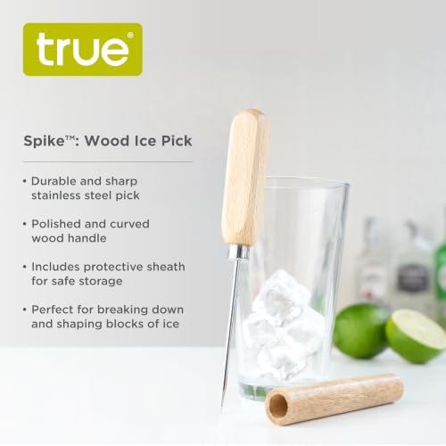 True Spike Stainless Steel Ice Pick Tool with Cover and Wood Handle