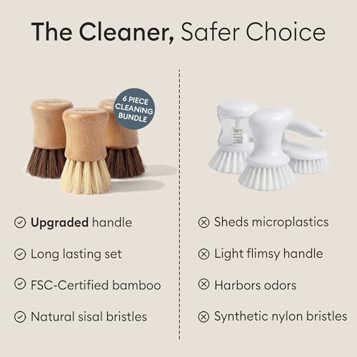 Vove Bamboo Kitchen Cleaning Set, Dish Brush, 2 Scrub Brushes, 2