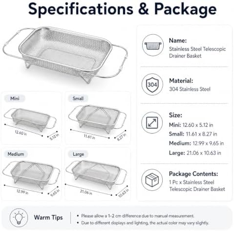 Stainless Steel Telescopic Drainer Basket Expandable Sink