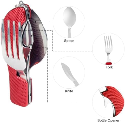 EZYoutdoor 4-in-1 Camping Utensil Set, Steel Fork Spoon Knife, 5 Pack
