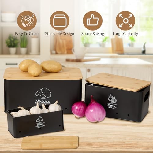 3 Pack Metal Vegetable Storage,Onion Storage,Potato Storage and Garlic