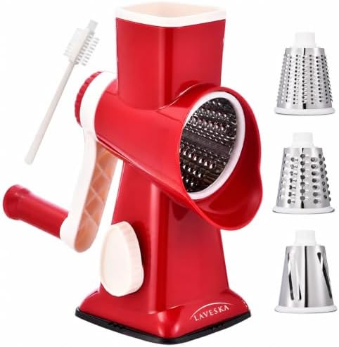 Rotary Cheese Grater Vegetable Slicer, 4-in-1, Red