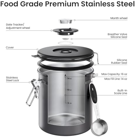 Veken Coffee Canister, Airtight Stainless Steel Food Storage