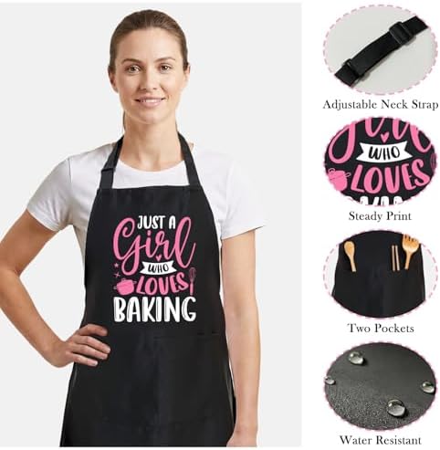 Black Baking Aprons for Women, Adjustable Cooking Baking Kitchen