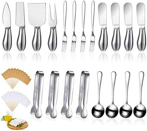 Patelai Charcuterie Board Accessories Cheese Knife Set, Silver, 20 Pieces