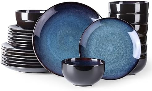 LERATIO Ceramic Dinnerware Sets for 8,24Pcs Porcelain Plates and Bowls Set