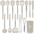 MIBOTE Silicone Kitchen Cooking Utensils Set, Steel Handle, Khaki