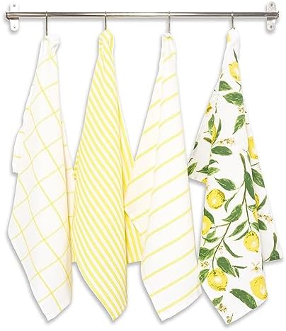 Pantry Lemons All Over Kitchen Dish Towel Set of 4, Cotton, 18 x