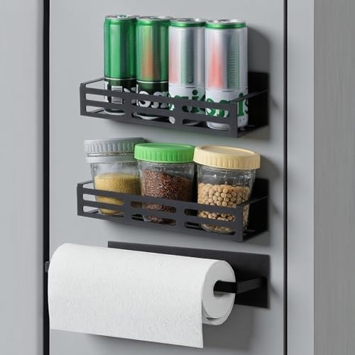 3-Pack Black Magnetic Spice Rack with Paper Towel Holder