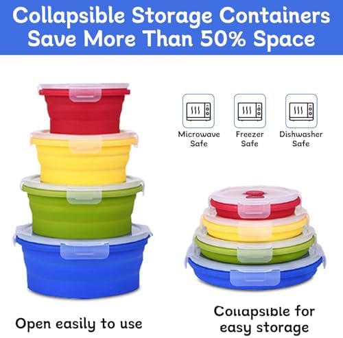 4 Collapsible Food Storage Containers, Silicone Food Storage