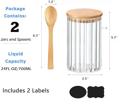 24 FL OZ Airtight Glass Jars with Bamboo Lids Spoons Coffee Canister