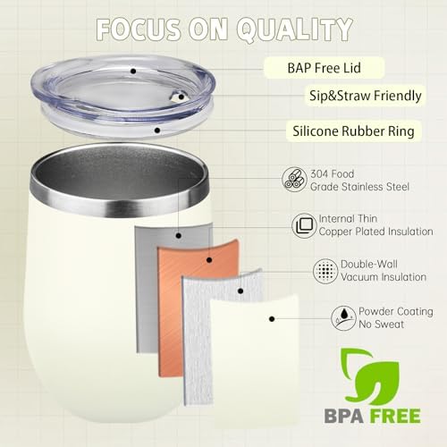 12oz/4 Pack Stainless Steel Wine Tumbler with Lid and Straw, Double