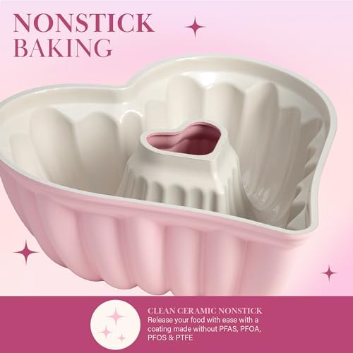 Paris Hilton Heart Shaped Fluted Cake Pan, Cast Aluminum with Clean
