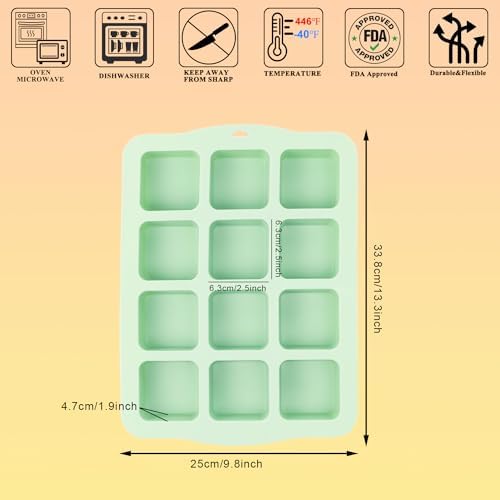 QELEG Silicone Brownie Pan with Dividers, 2 Pcs 12-Cavity
