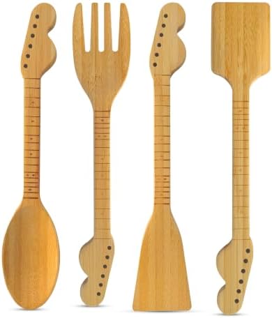 Guitar Bamboo Cooking Utensils Set (4-Piece) | Wooden Spoons and