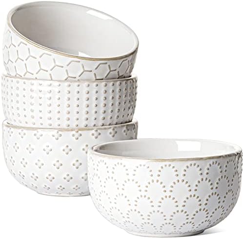 LE TAUCI 3.5 Inch Small Bowls, TINY Embossed Ceramic Dip Bowls, Sauce
