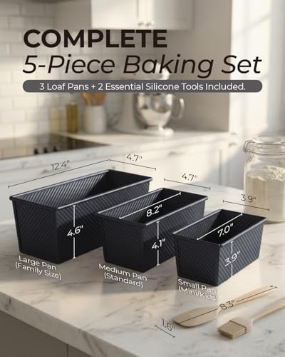CARTMAN 3-Piece Pullman Loaf Pan with Lid, 2.2/1/0.8 LB Bread Pan