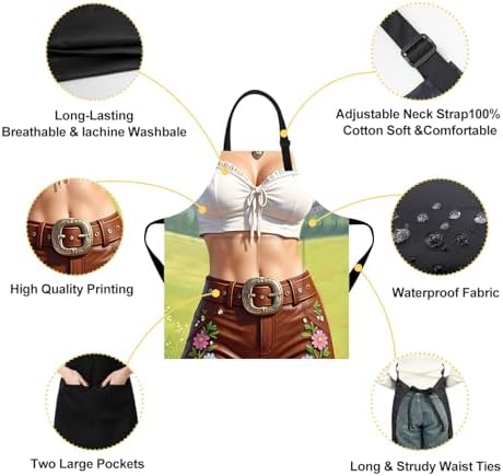 ANNA QUEEN Funny Apron for Women Men with Pockets, Adjustable Kitchen