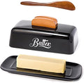 Black Butter Dish with Lid and Knife,Black Butter Tray,Ceramic Butter