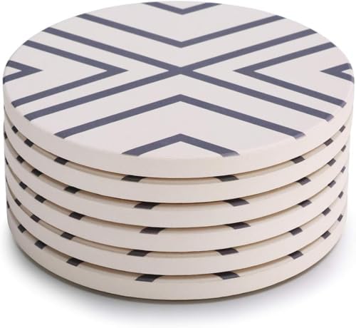 LIFVER Coasters for Drinks, Absorbent Coaster Set of 6 with Cork Base