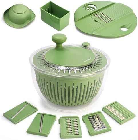 SUSTEAS Salad Spinner Large, Lettuce Spinner with 5 Blade Slicer, 5Qt