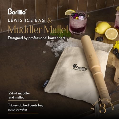 Barillio Drink Muddler Mallet and Lewis Bag Set - Big-Shot 13.75 Inch