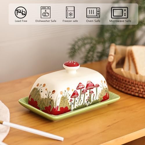 Fungi Fun Ceramic Butter Dish with Lids - Mushroom Butter Containers