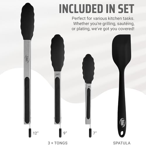 Kaluns Kitchen Tongs Set of 4 with Silicone Tips