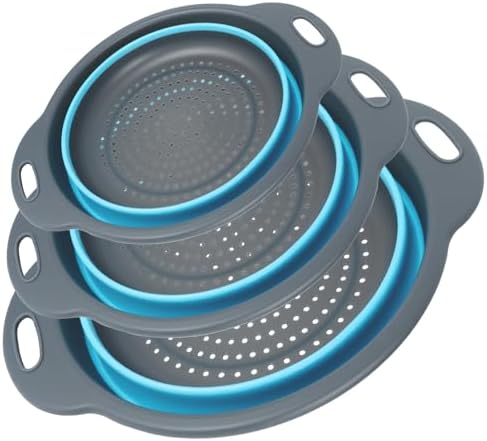 Collapsible Colander 3-Pack Set Space-Saving Foldable Kitchen Strainer