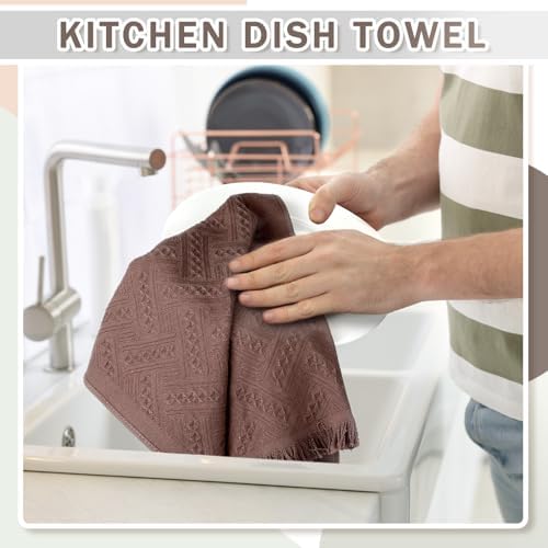 HunnmingRe 4 Pack Boho Hand Towel for Bathroom Kitchen, Brown