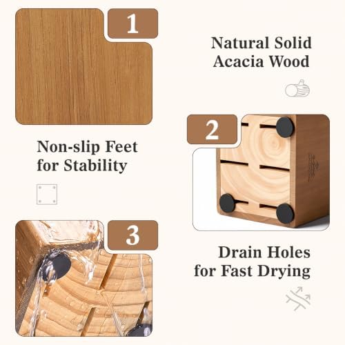 ENOKING 6-Slot Steak Knife Block, Acacia Wood