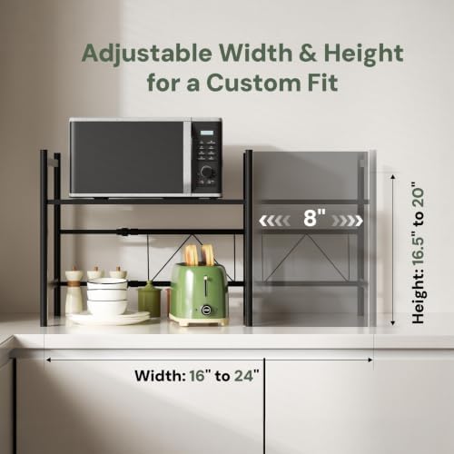 Microwave Shelf, Expandable 2-Tier Countertop Stand, Black