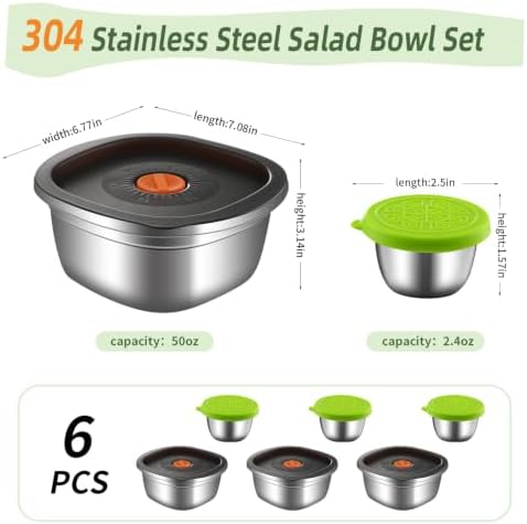 Tanjiae 3-Pack 50 oz Large Stainless Steel Salad Bowl To Go for Lunch