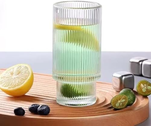 16OZ Ribbed Glass Cups with Lids and Straws,Iced Coffee Cups with