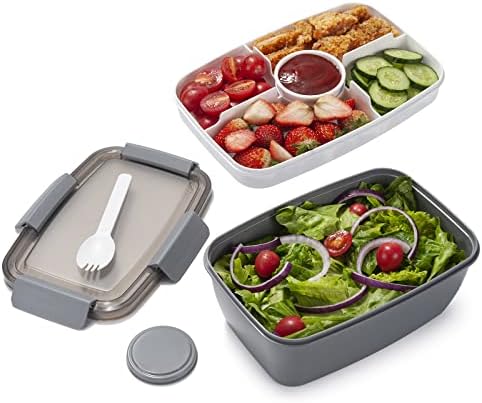 Freshmage Salad Lunch Container To Go, 68-oz Grey-XL, Leak-proof Lid