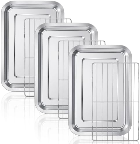 3 Set Baking Sheet Pan with Cooling Rack Set, Stainless Steel Quarter