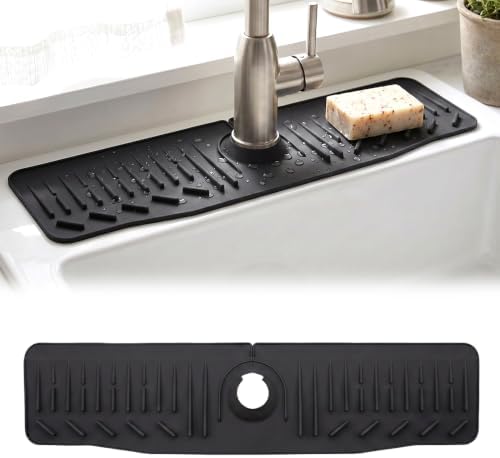 Silicone Faucet Mat for Kitchen Sink, 24 x 6 Inch Splash Guard Drip