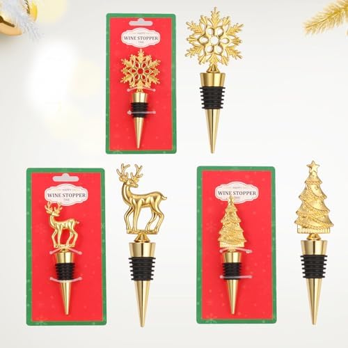 Wine Bottle Stopper,3 Pieces Christmas Snowflake Tree Deer Decorative