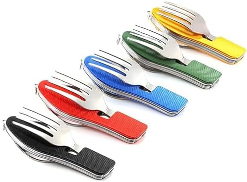 EZYoutdoor 4-in-1 Camping Utensil Set, Steel Fork Spoon Knife, 5 Pack