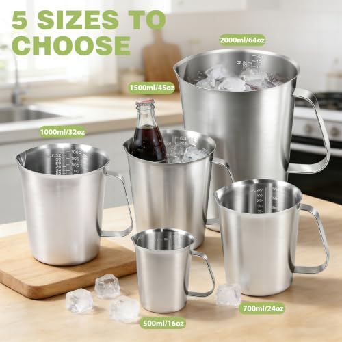 Stainless Steel Metal Measuring Cup w/Handle for Coffee Milk,24oz