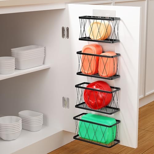 BasicForm 4 Pack Metal Kitchen Inside Cabinet Door Organizer, Adhesive