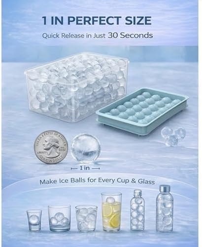 WIBIMEN Ice Cube Tray with Lid and Bin, 1" Round Ice Trays for Freezer