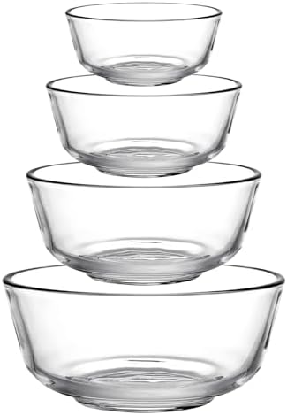Glass Mixing Bowls Set of 4 - Stackable Kitchen Prepping, Baking