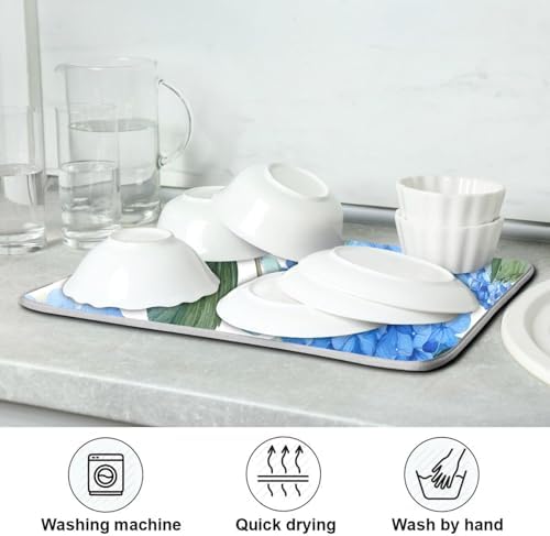 OTVEE Hydrangea Blossom Beauty Dish Drying Mat for Kitchen Counter