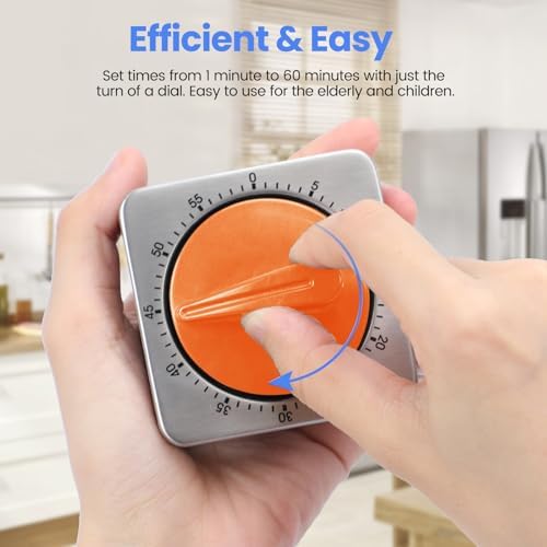 Orange Mechanical Kitchen Timer, Stainless Steel