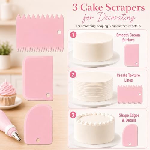 15-Piece Cake Decorating Kit, Piping Bags and Tips, Pink