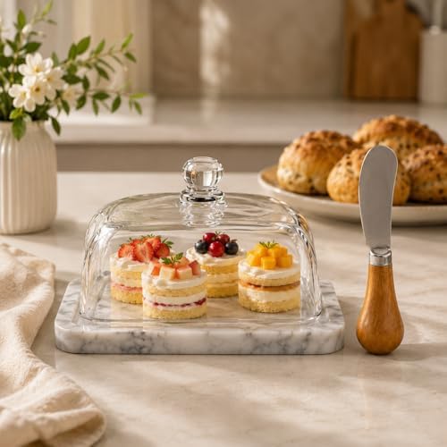Marble Butter Dish with Lid: Butter Dish With Knife for Countertop