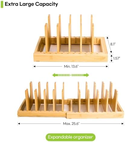 CLEANCLUE Bamboo Expandable Pot Pan and Lid Organizers under Cabinet