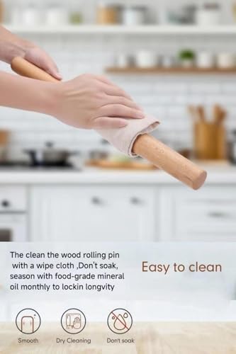 3-Piece Set,French Wooden Rolling Pin,Silicone Baking Mat,Dough