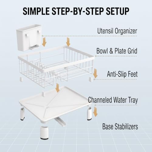 HiramWare Dish Drying Rack for Kitchen Counter, White
